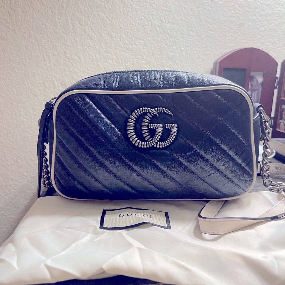 GG Marmont Blue Agata/Myst.White Shoulder bag